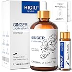 HIQILI Pure Ginger Essential Oil 3.38 Fl Oz, Pure Natural Premium Ginger Oil for Massage, Diffuser, Large Bottle with Dropper & Gift Box -100ml