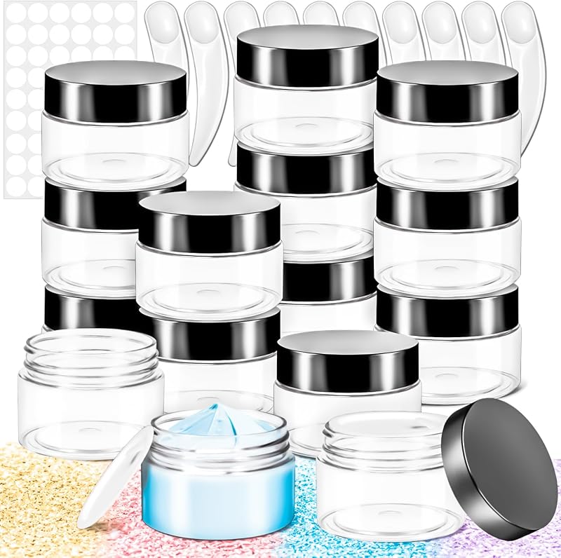 MotBach Frascos Plásticos Redondos Recarregáveis com Tampas Pretas, 30 mL, Pacote com 15