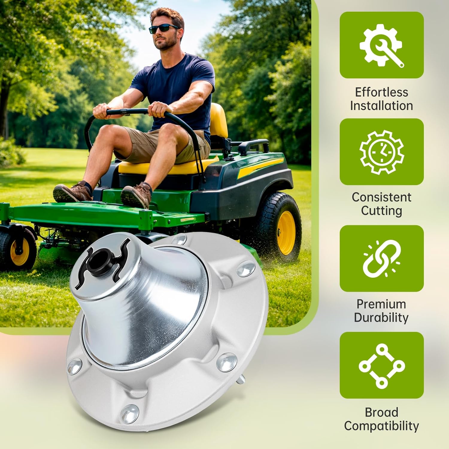 TCA24880 Spindle for 48 54 60 72 Inch Deck, Compatible with J ohn Deere Z820A Z830A Z910A Z915B Z915E Z920A Z920M Z925A Z930M Z930R Z950M Z950R Z960M Z970R, Replaces TCA20639, TCA17517