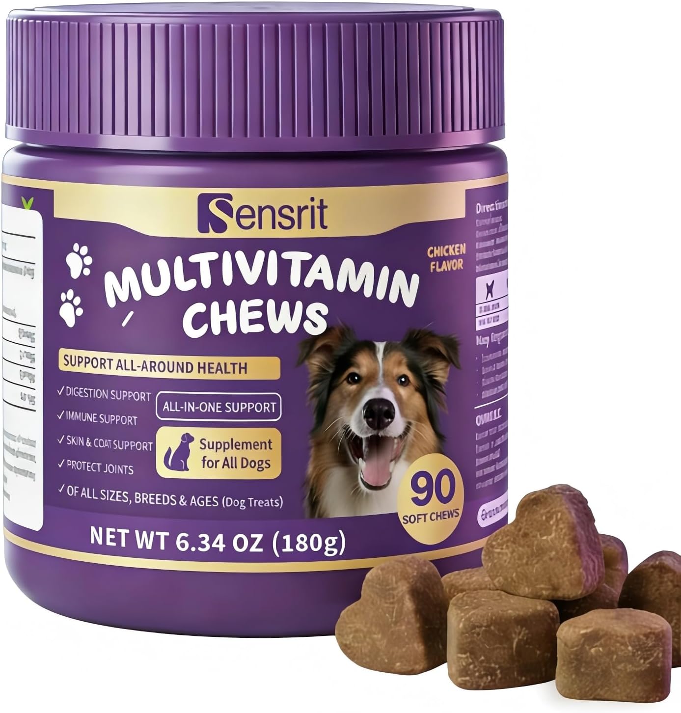 10-in-1 Dog Multivitamin Chews - with Pumpkin & Flaxseed for Digestion, Skin & Coat, Immune Support - 90 Heart-Shaped Soft Chews for All Breeds & Ages