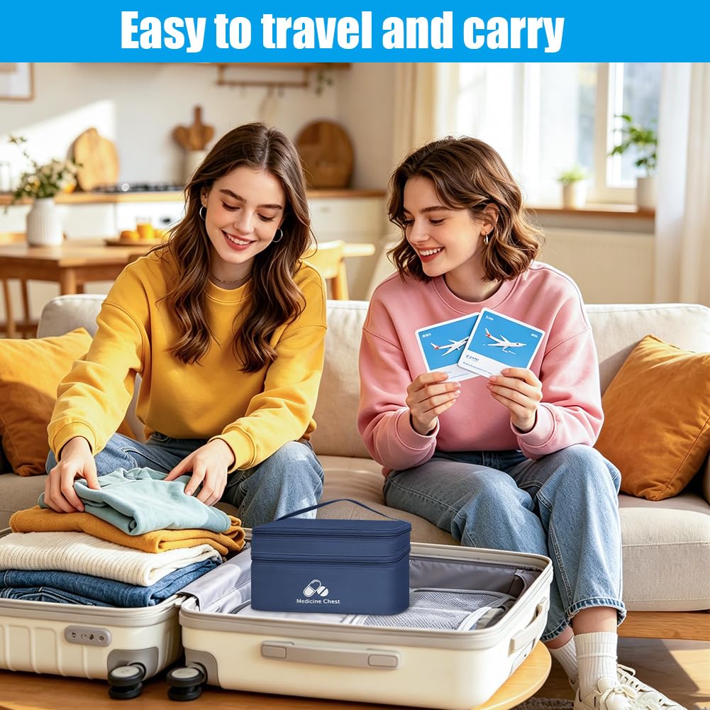 DiULi Set da 2 Pezzi Borsa Pronto Soccorso, Impermeabile Kit di Primo Soccorso Vuoto a Doppio Strato, Portatile Porta Medicine da Viaggio per Casa, Esterno, Blu Navy