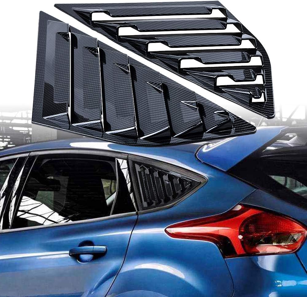 Compatible with Ford Focus SE SEL ST RS MK3 Hatchback 2PCS Rear Window Quarter Side Vent Window Louvers Scoop Cover (Carbon Fiber Painted)