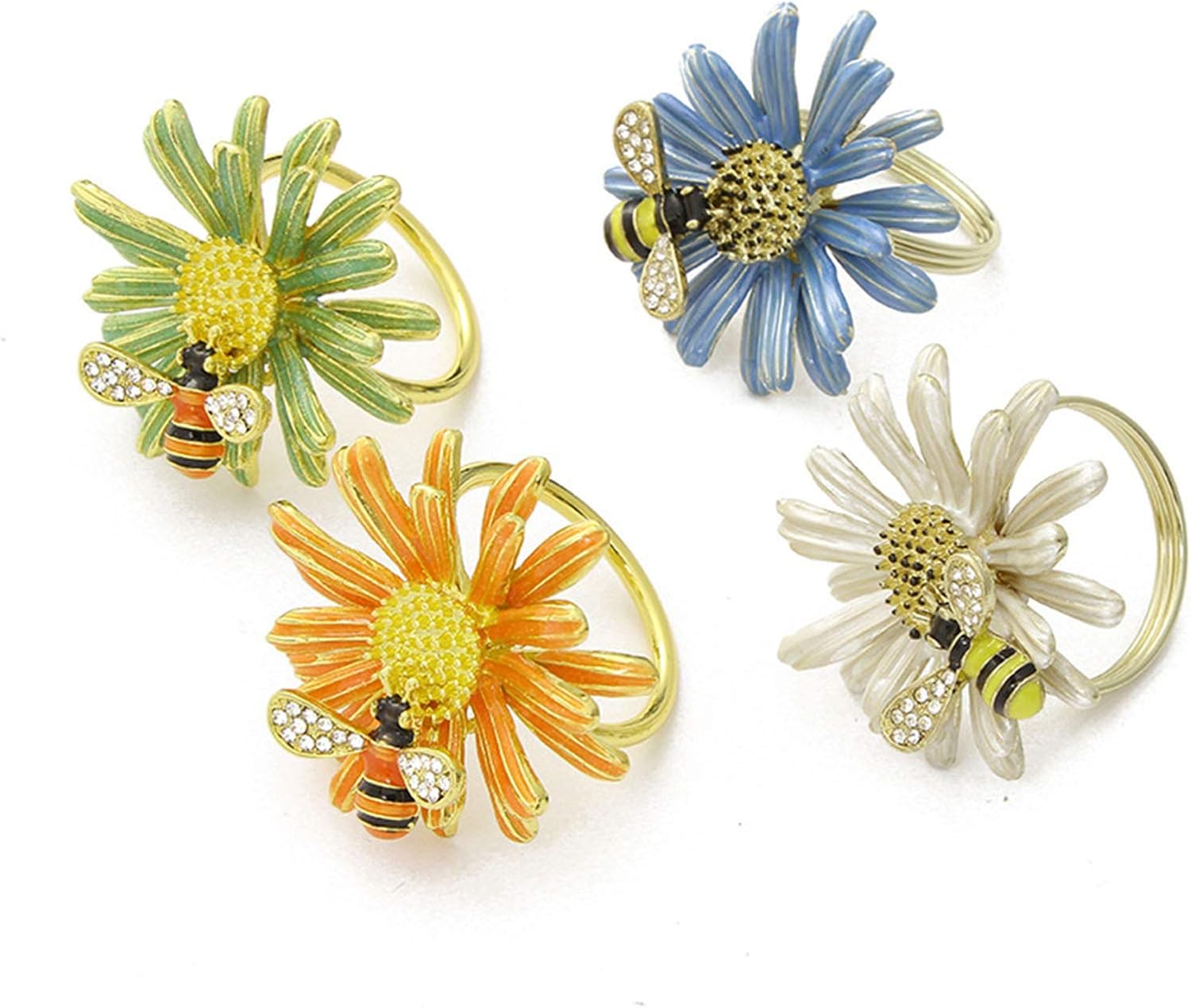 Amazon.com: 0dian Bee Flower Gold Napkin Rings, Summer Sweet Holiday ...