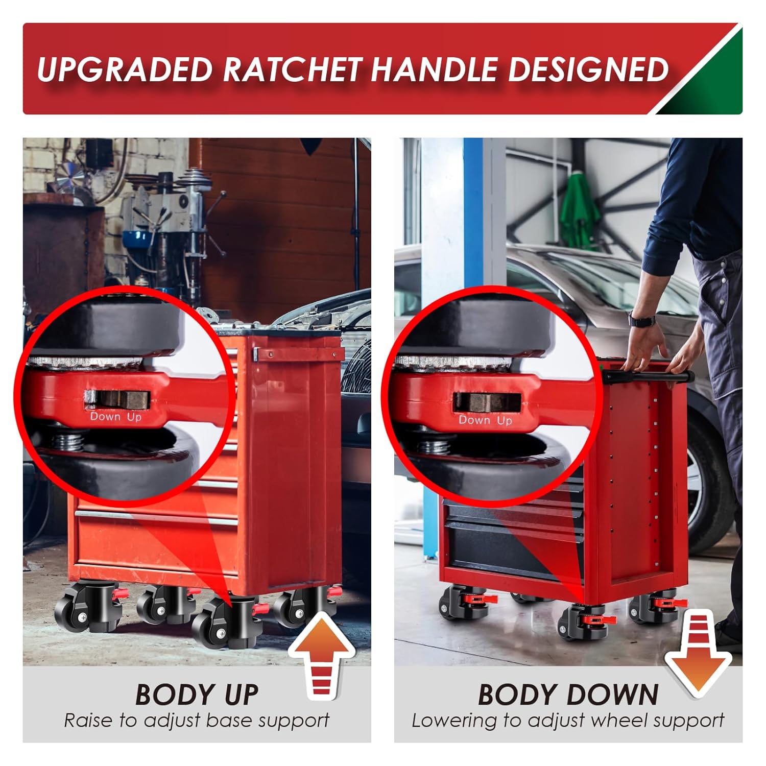 4 Pack Heavy Duty Leveling Casters for Workbench 2200 LBS Capacity, Upgraded Handle Design Retractable Caster Wheels Set,360 Degree Swivel Castors for Machine, Equipment, Shelves (Black)