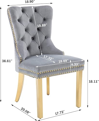 Miniatura 23 de KCC Juego de 2 sillas de comedor tapizadas de terciopelo, modernas sillas capitoné con botones con anillo de cabeza de león y patas de acero Patas