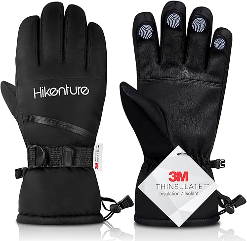 Hikenture Ski Gloves Men -Waterproof Insulated Snow Gloves with 3M Thinsulate -Touchscreen Winter Snowboard Gloves for Cold Weather, Windproof