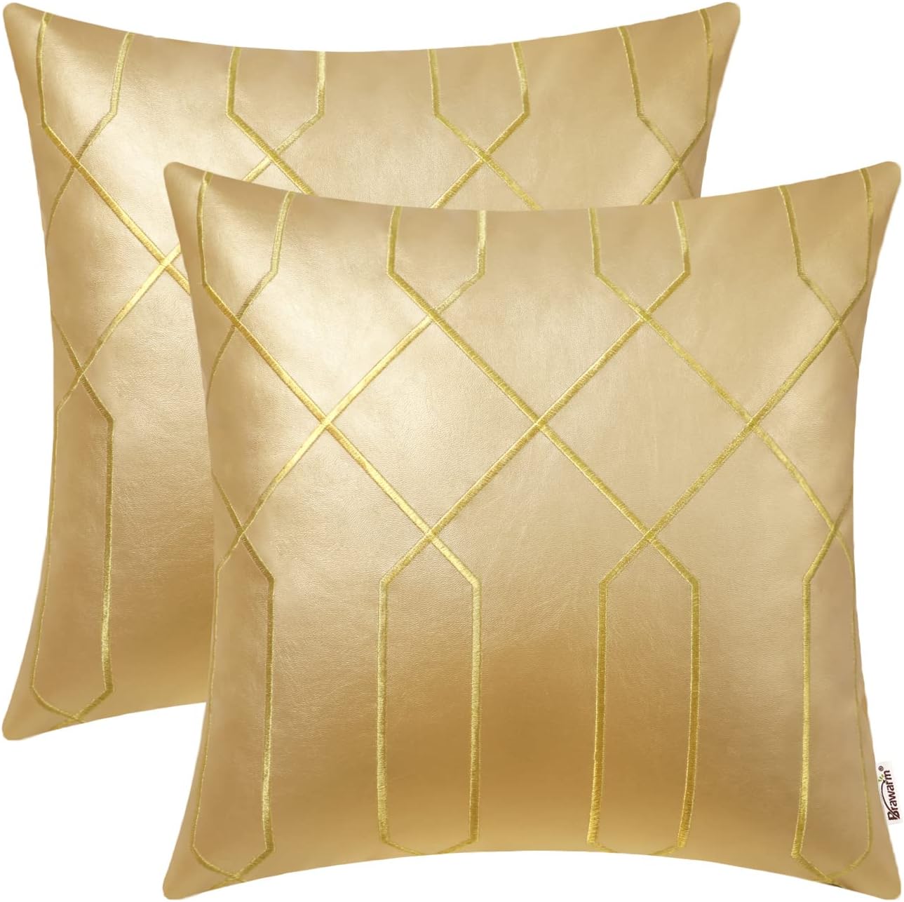 BRAWARM Leather Pillow Covers 18 X 18 Inches, Gold Faux