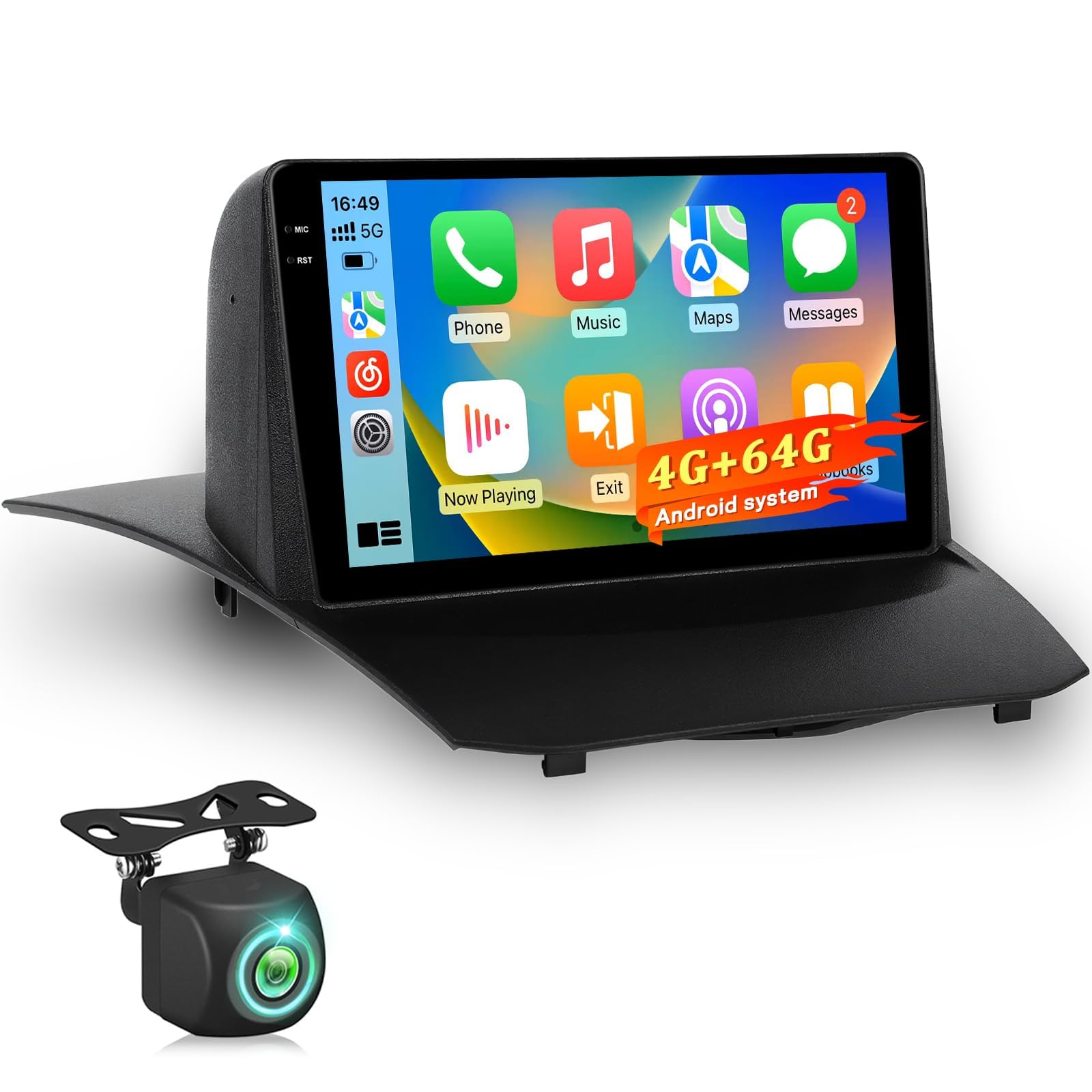 [4+64G] Radio Android per Ford Fiesta 2009-2017: 9 Pollici Touchscreen HD InCell con Wireless Carplay & Android Auto, 5G/WiFi, GPS, EQ, BT 5.0, Homepage Personalizzata + Telecamera di Retromarcia