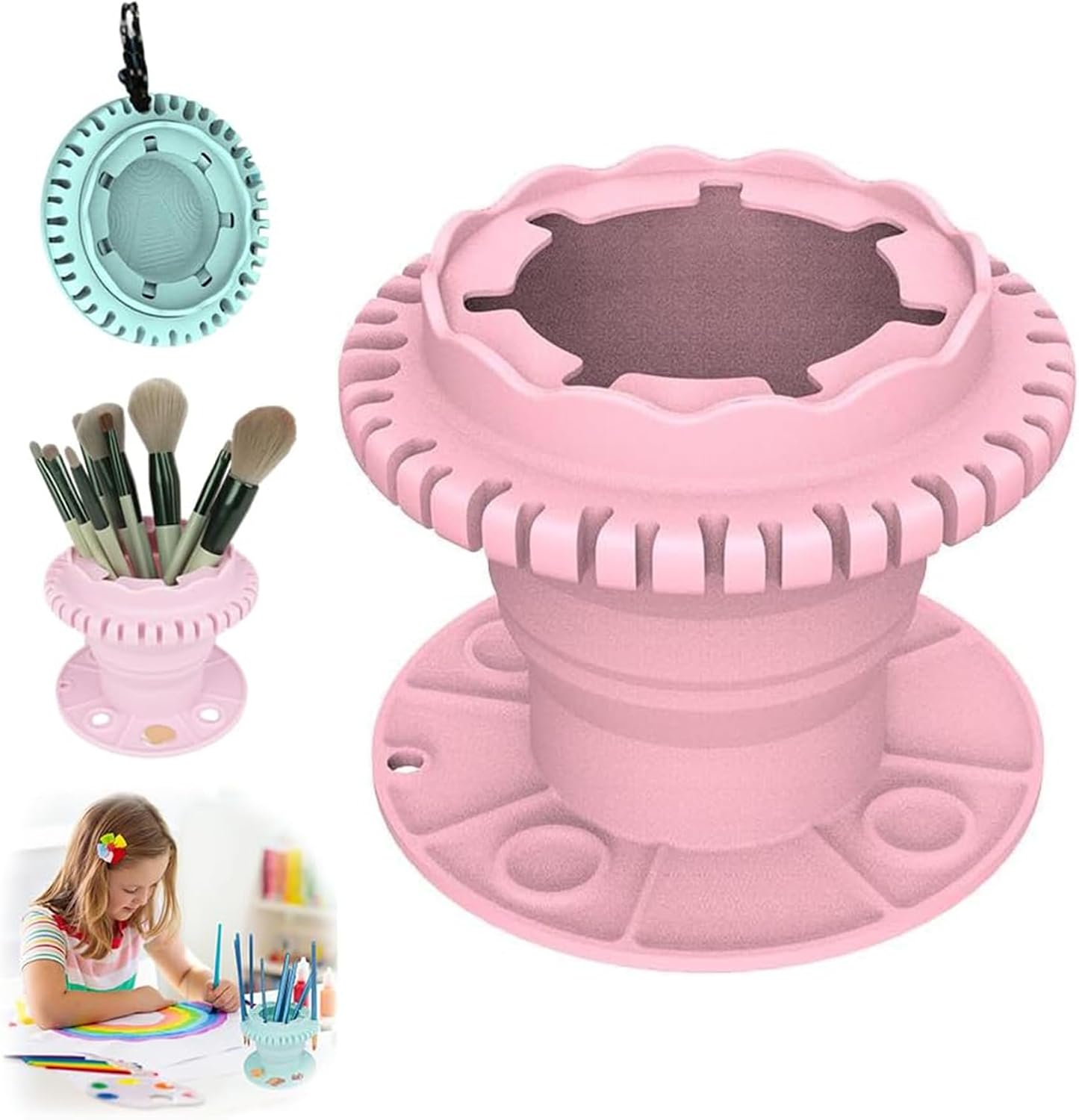 Collapsible Brush Cleaning Rinse Cup,Holder With Palette And Cleaning Cup,Pink Foldable Makeup Watercolor Oil Painting Washing Bowl For Acrylics, Oils And Water-Based Paints