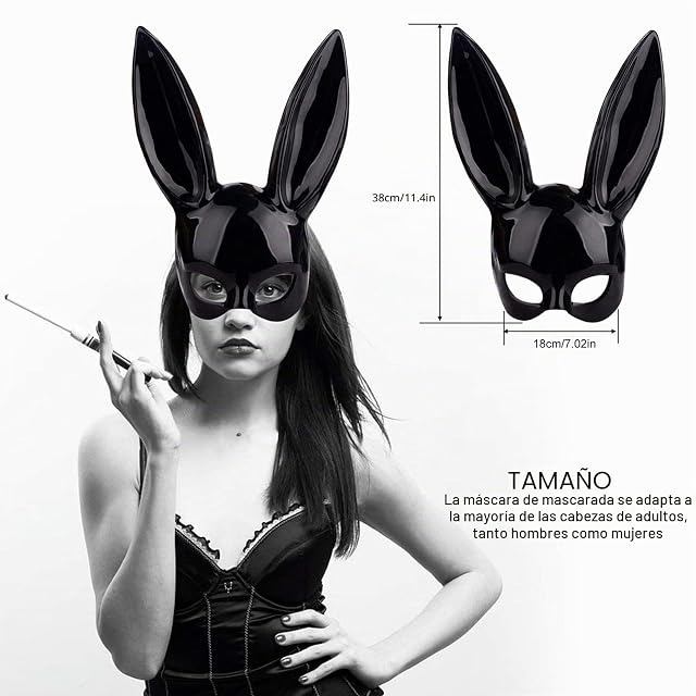 Foto 6 de 8 de Fiorky Máscara de conejo de orejas negras, máscara de conejo para mujer, máscara de anime