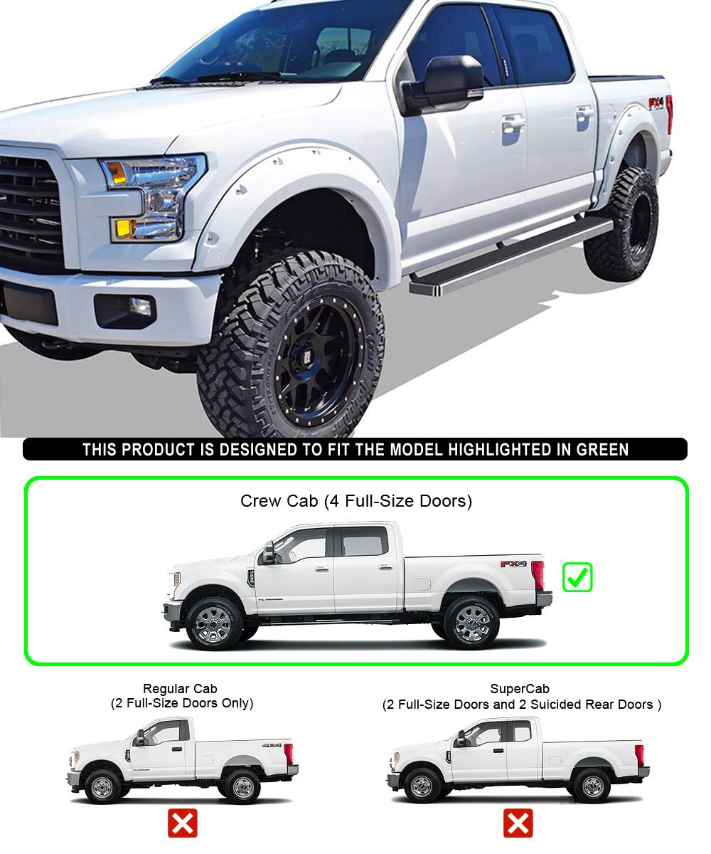 APS Premium 6in 304 Stainless Steel Running Boards Compatible with Ford F150 SuperCrew Cab & 17-25 F250 15-25