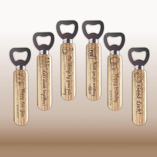 Abridor de botellas de cerveza personalizado de acero inoxidable y madera, mango de madera personalizado, abridor de botellas grabado para cocina,