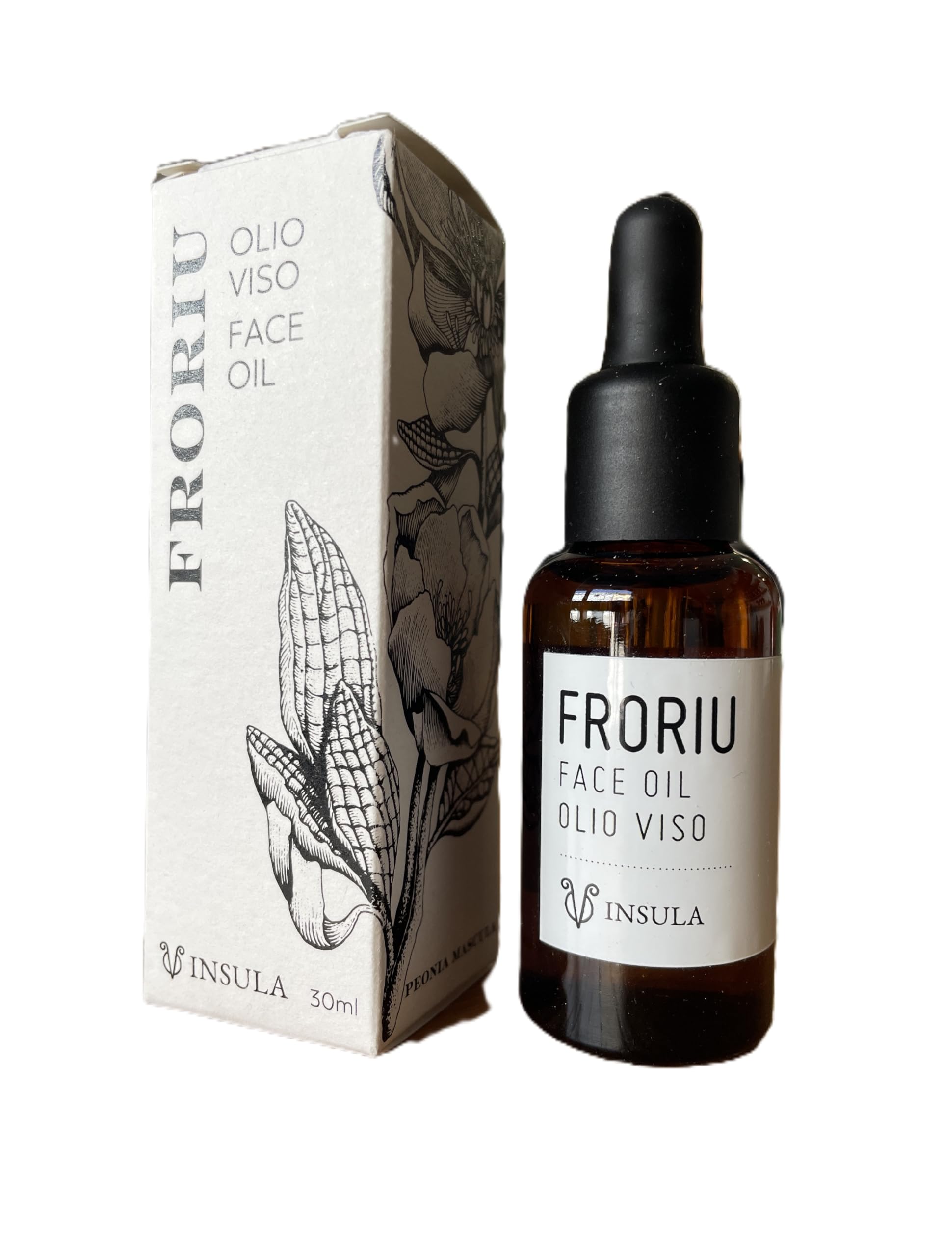 Insula Froriu Olio Viso, 30 ml – Olio Viso con Fico d'India, Lentisco, Elicriso, Rosa Mosqueta e Olio di Vinaccioli – Viso Idratato e Nutrito – Uso Giorno e Notte