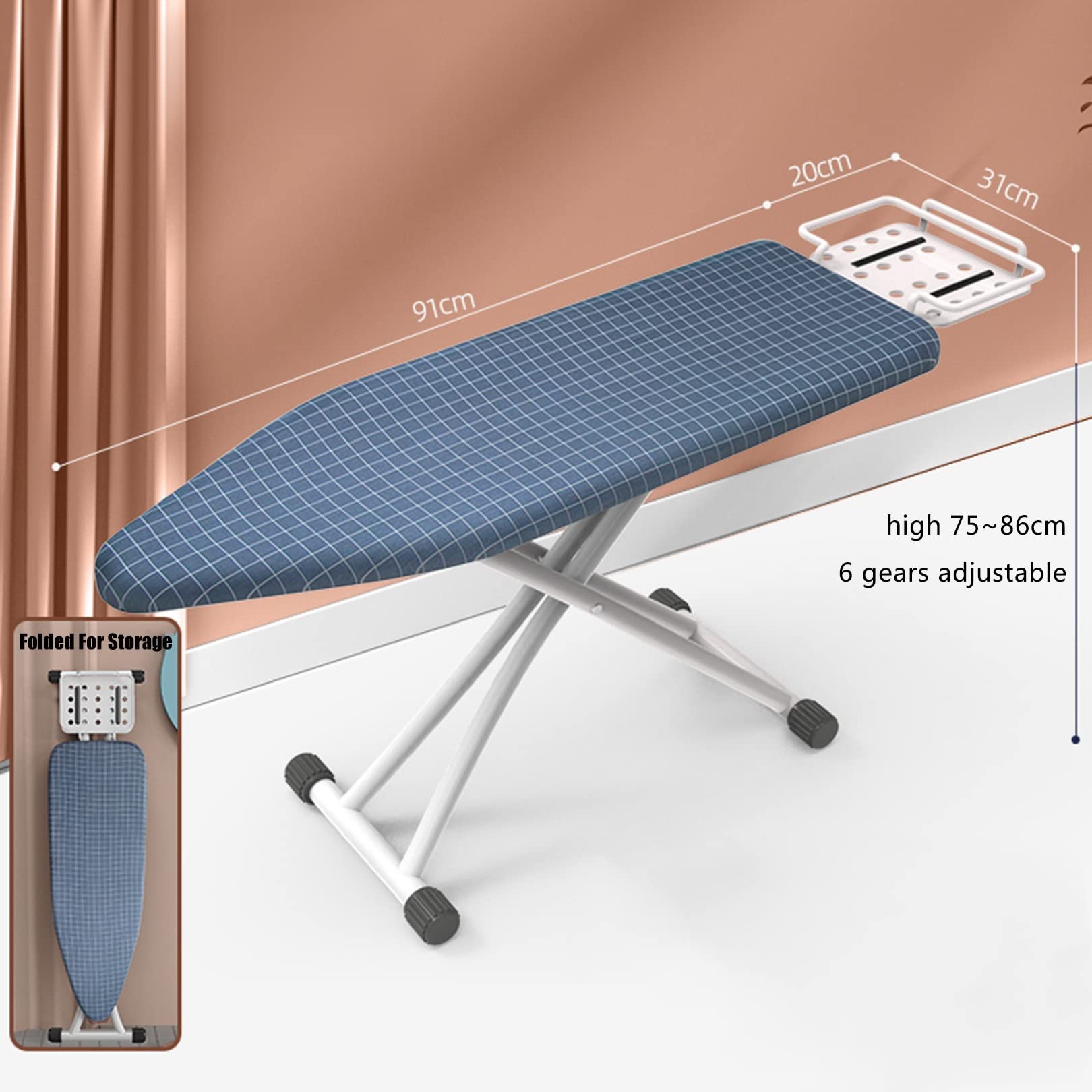 Tabla De Planchar, superficie de planchado extra grande ,Soporte Para Centros De Planchado,6 altura regulable,Patas Extragruesas con Patas Antideslizantes，ideal para espacios reducidos ( Color : E )
