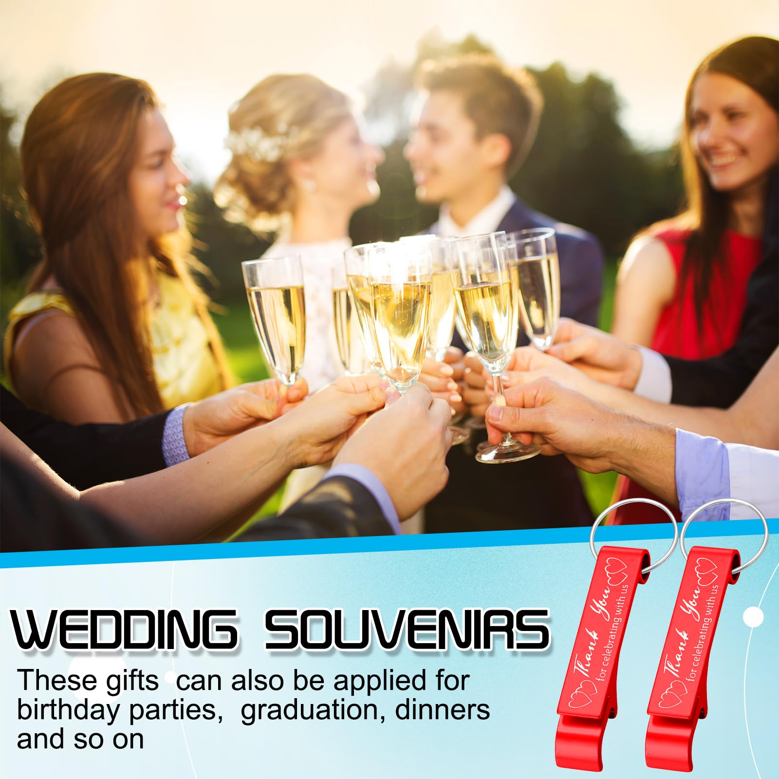Dandat 100 apribottiglie per matrimonio, portachiavi con scritta in lingua inglese "Thank You", per ospiti in alluminio, per vino, birra, regalo per compleanno, baby shower, laurea, souvenir (rosso)