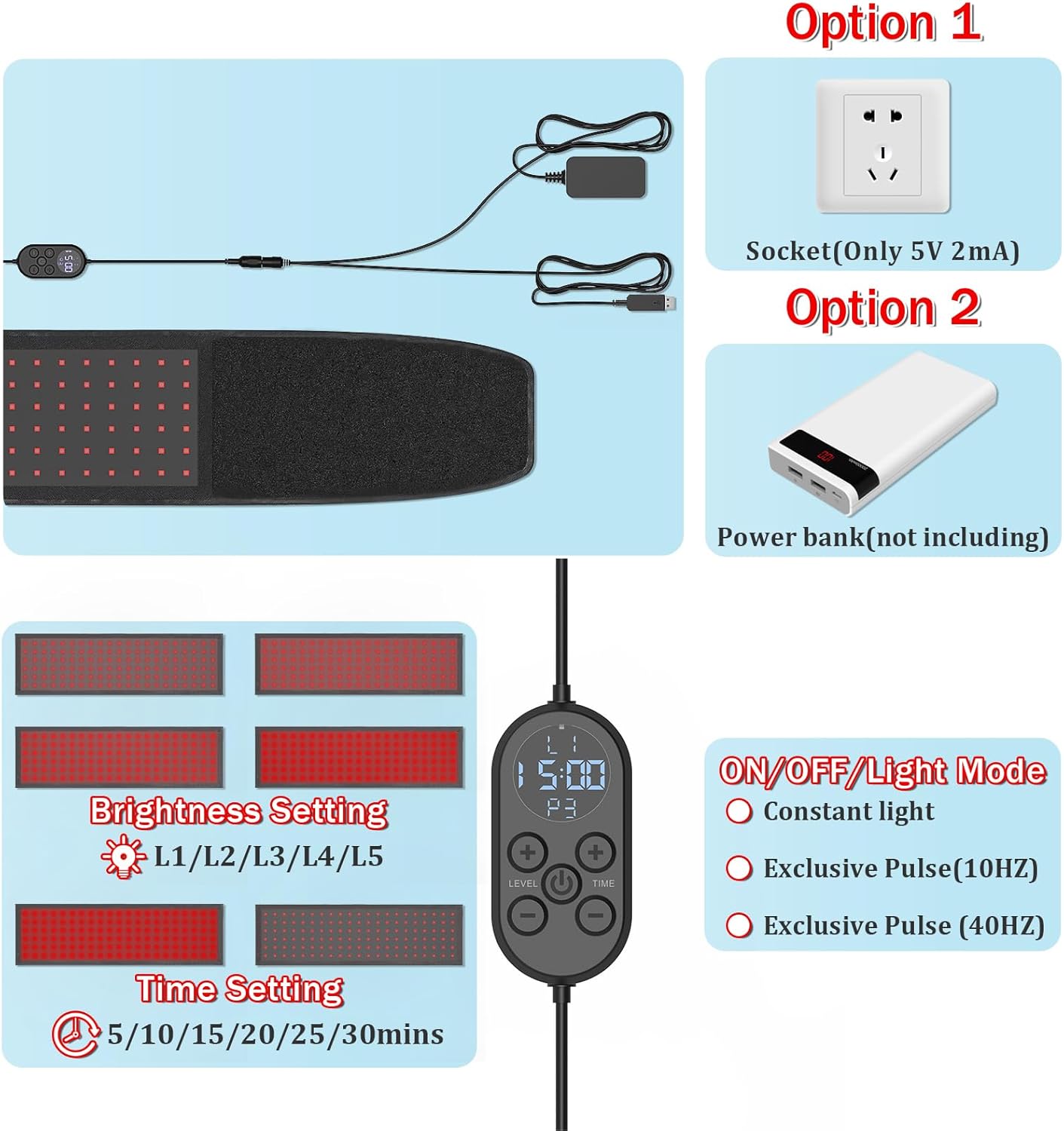 Red Light Therapy Belt Near-Infrared-Light Therapy Wrap for Body Wearable Large Pad for Waist Back Shoulder with Timer Controller - Image 4