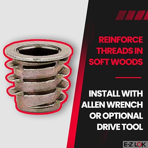 Miniatura 45 de E-Z LOK Inserto roscado para madera blanda, insertos de rosca hexagonal de zinc 1/4-20 roscas internas, 0.787 pulgadas de longitud, paquete de 50