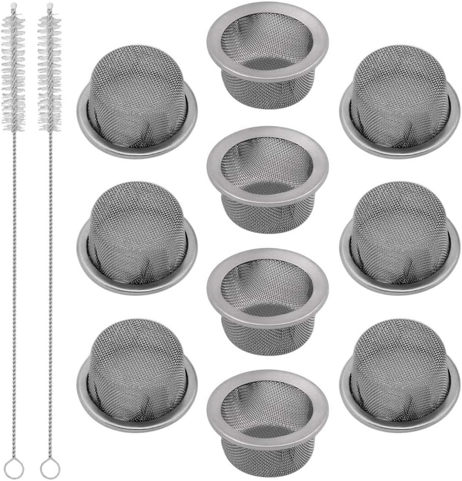 TIMGOU 10 PCs 0.5“ Diameter Crystal Tobacco Pipe Strainer Stainless Steel Mental Screen Filters for Crystal Smoking Pipes (with 2 Tube Cleaning Brush)