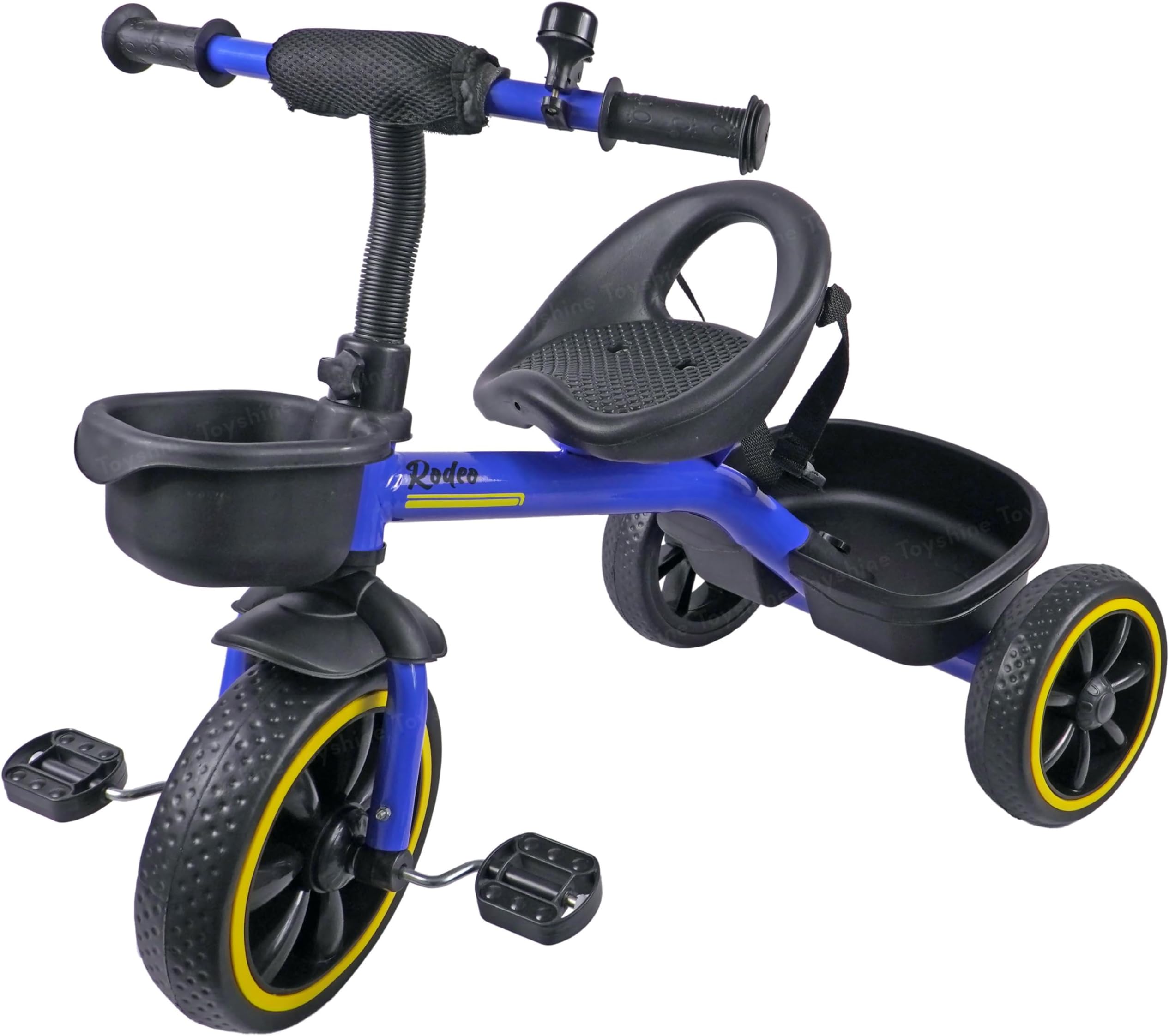 Toyshine Tricycle Ride-on Bicycle with EVA Wheels Metal Body Storage Basket and Seat Belt for 3-6 Years Carrying Capacity Upto 30 Kgs - Blue