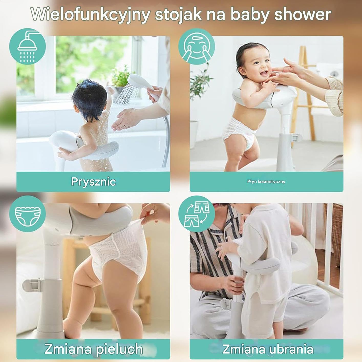 Do Kąpieli Niemowląt Regulowany Stelaż Prysznicowy Dla Malucha | Wyposażenie z Antypoślizgową Podstawą i Poręczą Dla Niemowląt 8-36 Miesięcy
