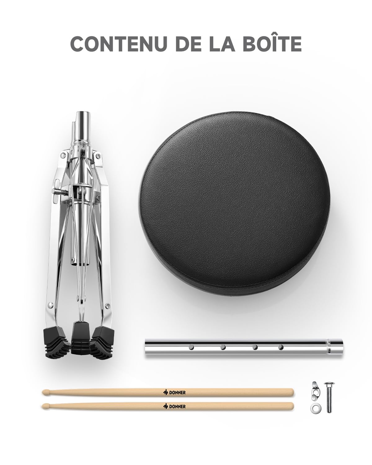 Tabouret de Batterie avec Baguettes en Bois d'érable, Tabouret de Batterie Donner, Hauteur réglable 48-58 cm pour Batterie électronique, Batterie, Charge maximale 90 kg