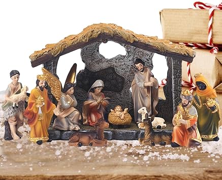 Christmas Nativity Stable Set | Resin Nativity Figures Ornaments | Jesus Birth Scene Statue | Christmas Nativity Scene Decoration | Jesus Birth Set For Garden Indoor And Outdoor Decoration