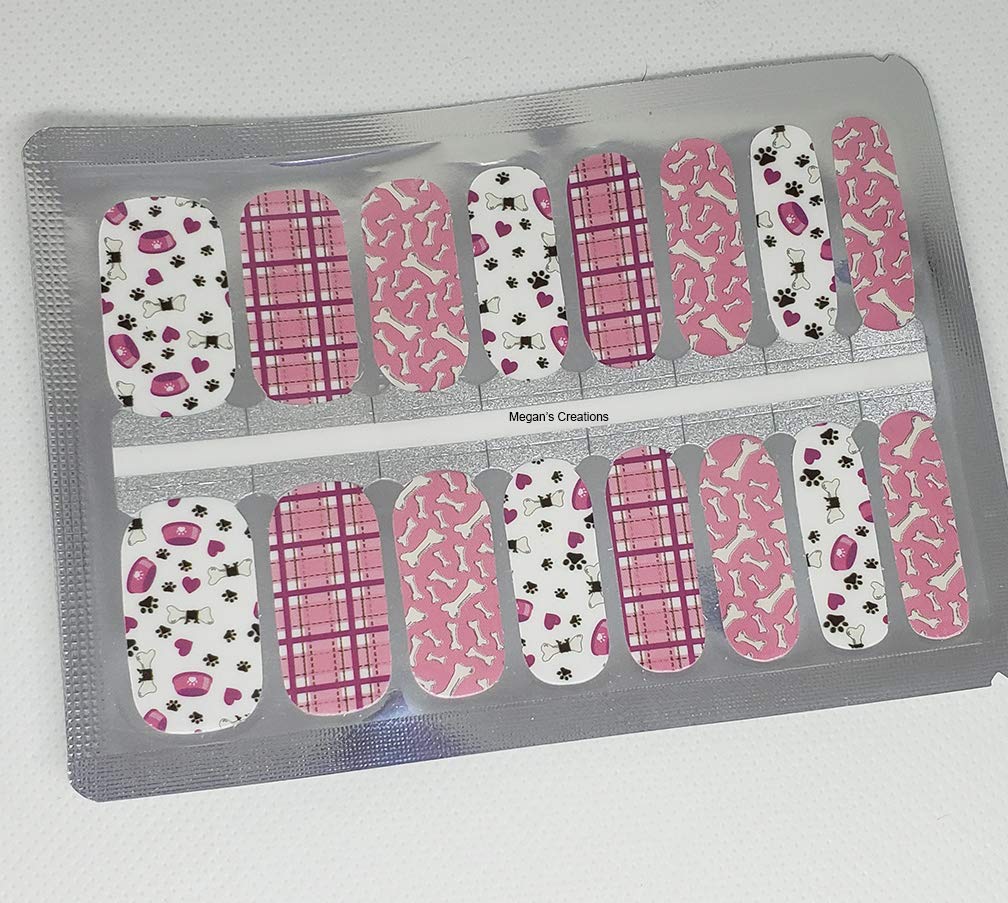 Puppy Dog Paw & Bone Prints Pink Plaid Nail Polish Wraps - Nail Polish Strips