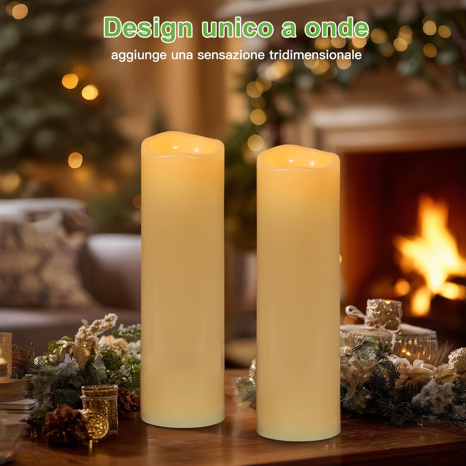 Kimjo 10CM x 35CM Candele LED Grandi Senza Fiamma per Esterni Impermeabili 2 Pezzi - Candele LED Finte a Fiamma Bianco Avorio con Funzione Timer Telecomando - Tremolante 500+ Ore di Batteria