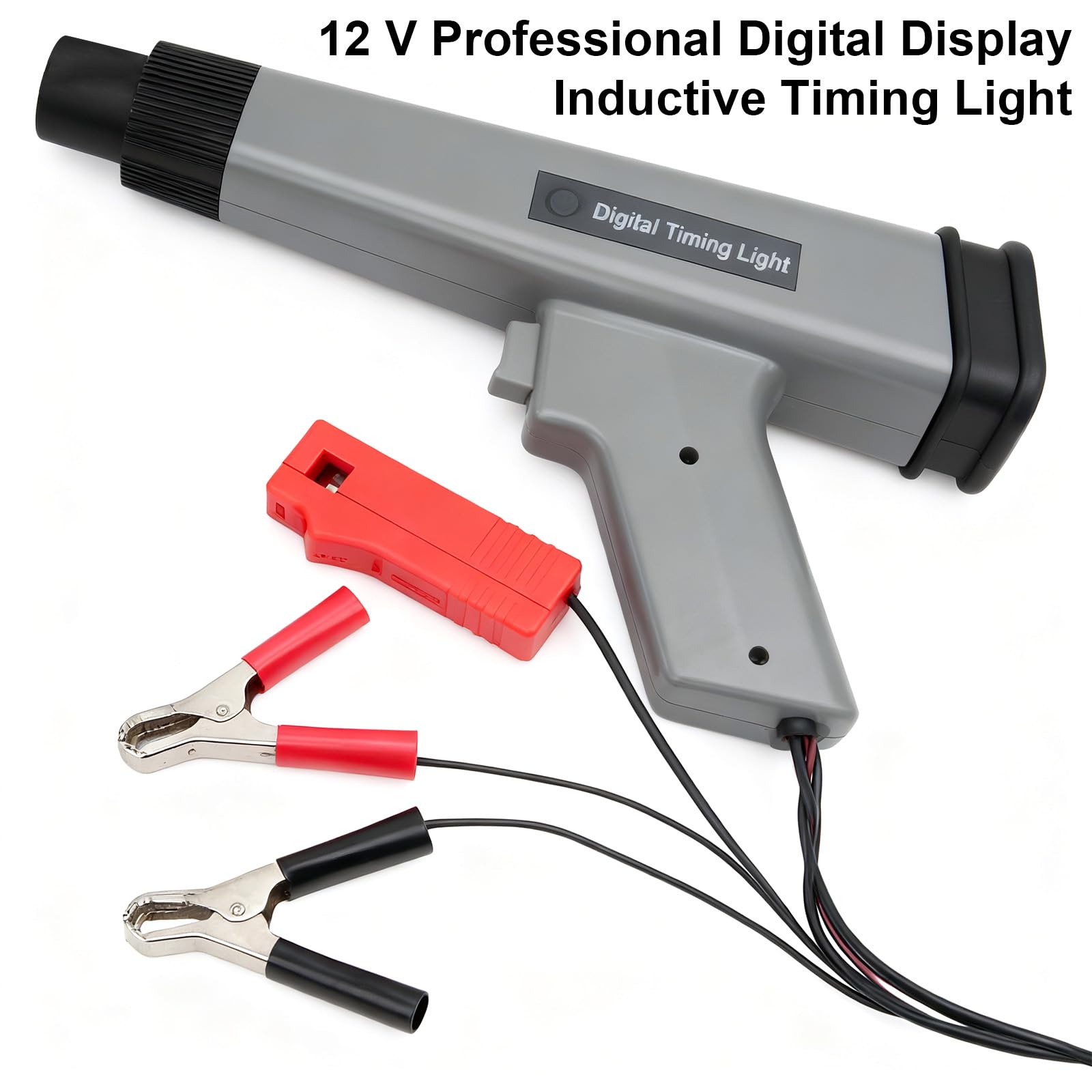 Pistola de luz de encendido con indicador digital LED, lámpara estroboscópica de 9 a 16 V, pistola de tiempo de encendido con pinzas de cocodrilo resistentes para motores de gasolina de 2 y 4 tiempos