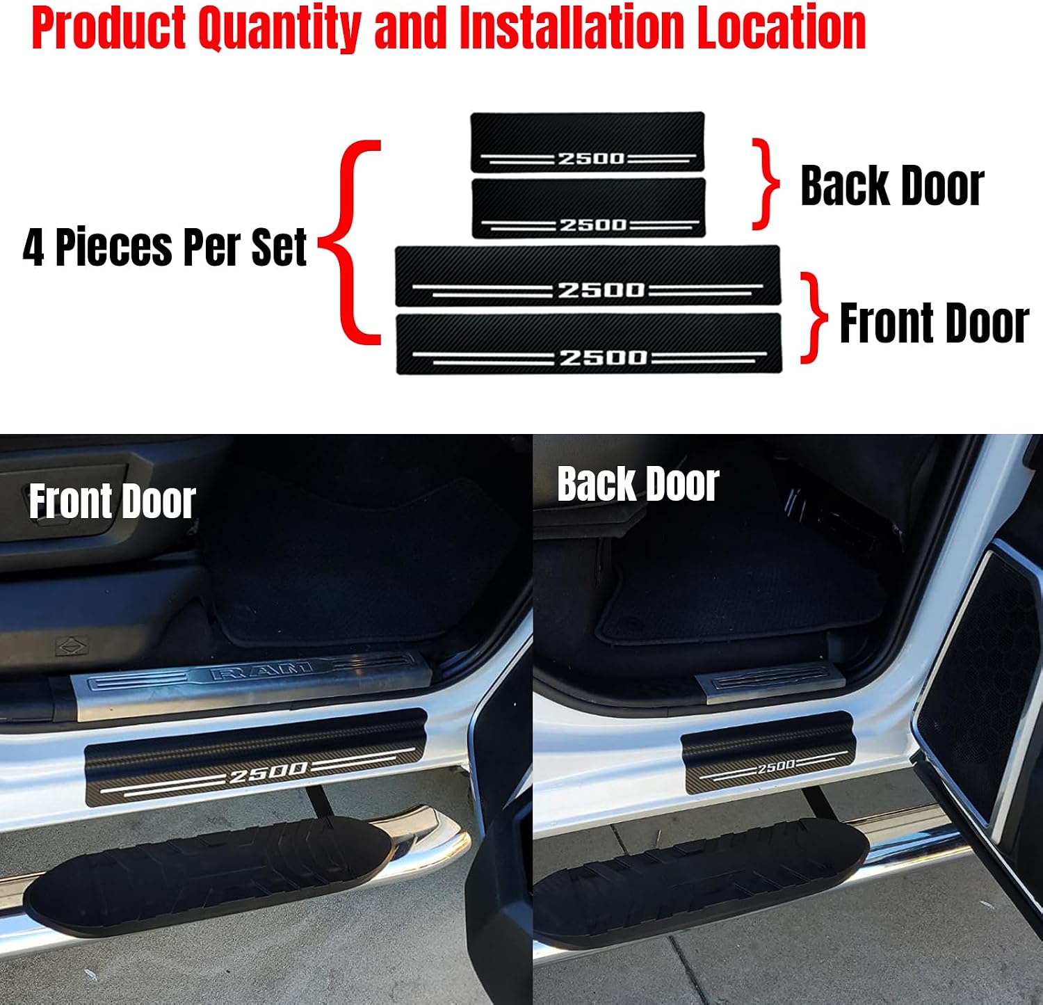 Car Accessories Carbon Fiber Door Sill Scuff Plate Auto Door Entry Guard Scratch Shield for Dodge Ram 2500 Accessories (2500, White)