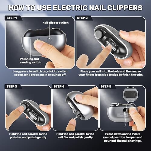 Miniatura 6 de Imwing Easyclip, cortaúñas Imwing, molinillo de uñas eléctrico 2 en 1 con luz LED, cortaúñas automático seguro para personas mayores, adultos,