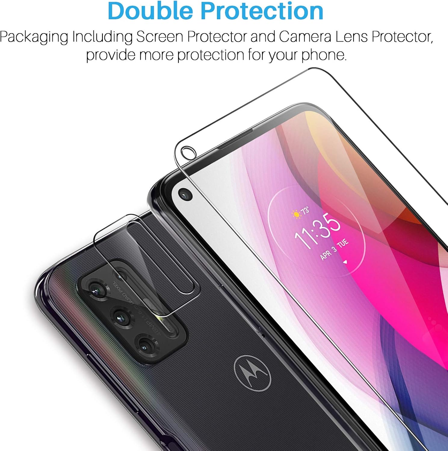 [2+2 Pack] LK 2 Pack Screen Protector + 2 Pack Camera Lens Protector Compatible with Moto G Stylus 2021, Tempered Glass, [Not for Moto G Stylus 2020 / Moto G Stylus 5G], Case Friendly, Bubble Free