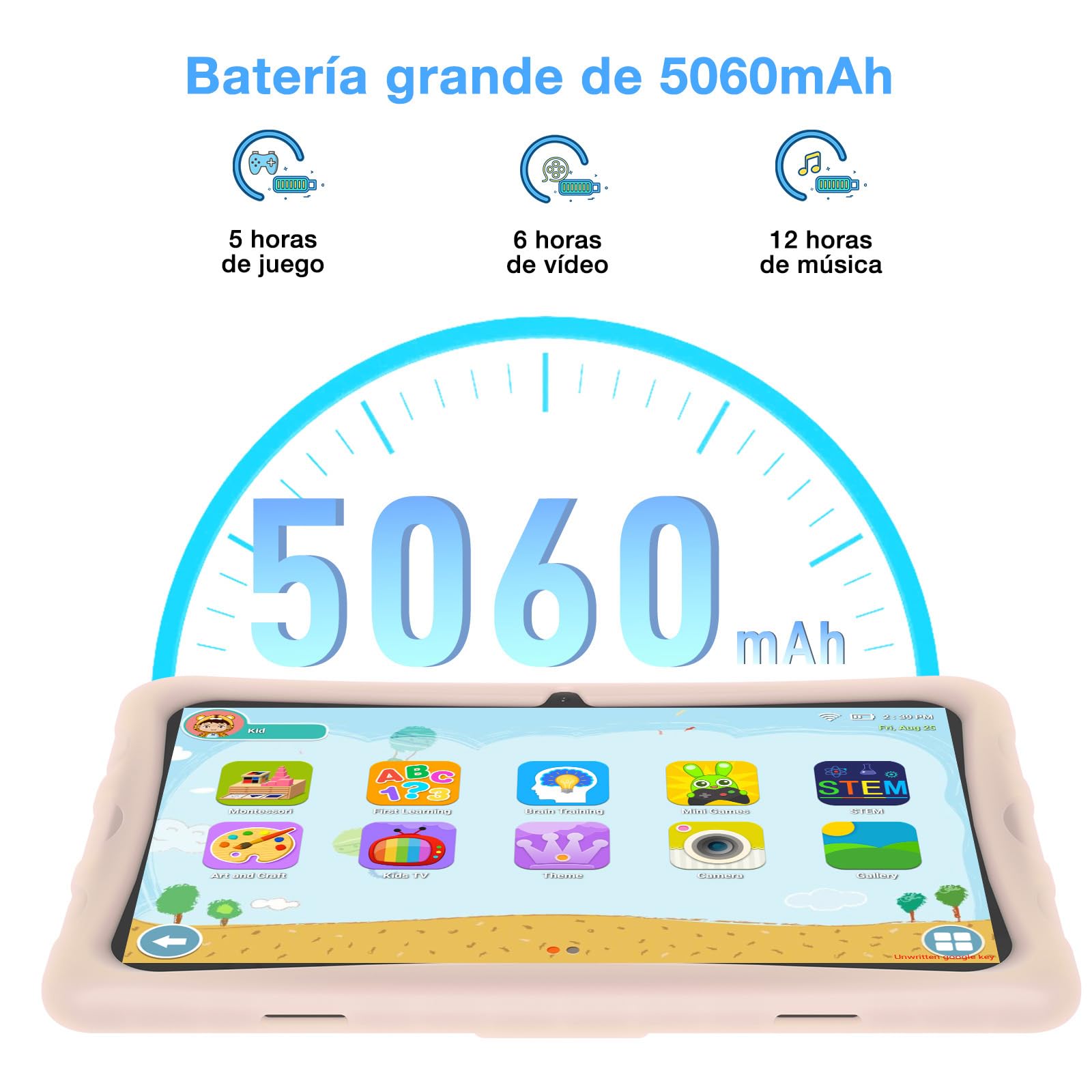 U10Kid Tablet Niños 10.1 Pulgadas Android 13, 9GB +128GB (TF 1TB), Certificado TÜV&DRM L1, WiFi 6, Bluetooth, Kids Juego Educativos, Cámara Dual, Control Parental, Kid-Proof Funda Tablet -Rosa