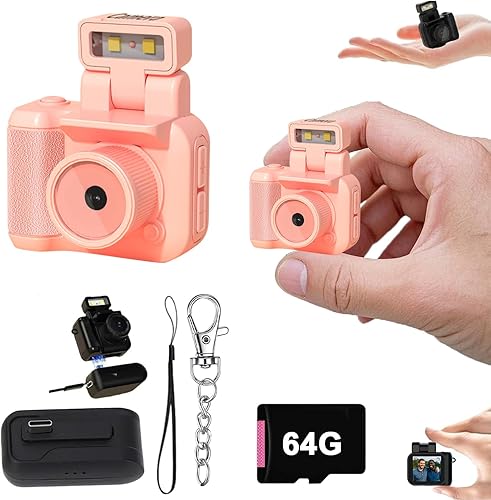 Miniatura 17 de cámara retro instantánea, mini cámara nostálgica vintage, 1080p HD con luz LED (Rosa, sin tarjeta de memoria)