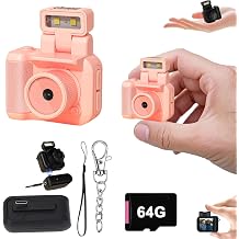 Retro Snap Camera, Mini Nostalgic Vintage View, Small Snap, Keychain Digital Photo Camera, Llavero Mini C Mara Retro, 1080p HD with LED Flashlight Pink64G