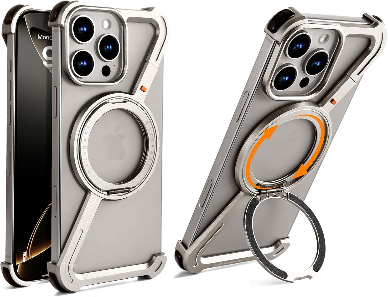 OATSBASF Minimalist Phone Case for iPhone 16 Pro Max 6.9" Aluminum Frameless Bumper Case, Light-Duty Drop Protection