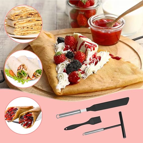 3Pcs Crepe Spreader and Spatula Kit, Stainless Steel Crepe Pancake Tools, T- Shaped Batter Spreaders, Silicone Oil Brush, for Home Kitchen Cooking Baking Tools