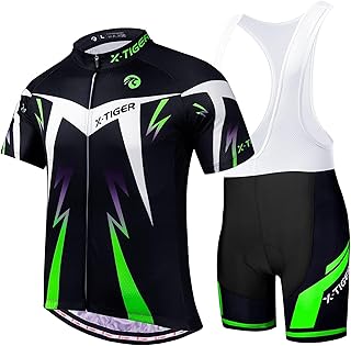 Maillot de Cyclisme Manches Courtes Homme avec Cuissard à Bretelle 5D Gel Rembourré,VTT Courtes Respirant Vêtements de Cyclisme Sports Shorts Pantalons avec Tee Shirt