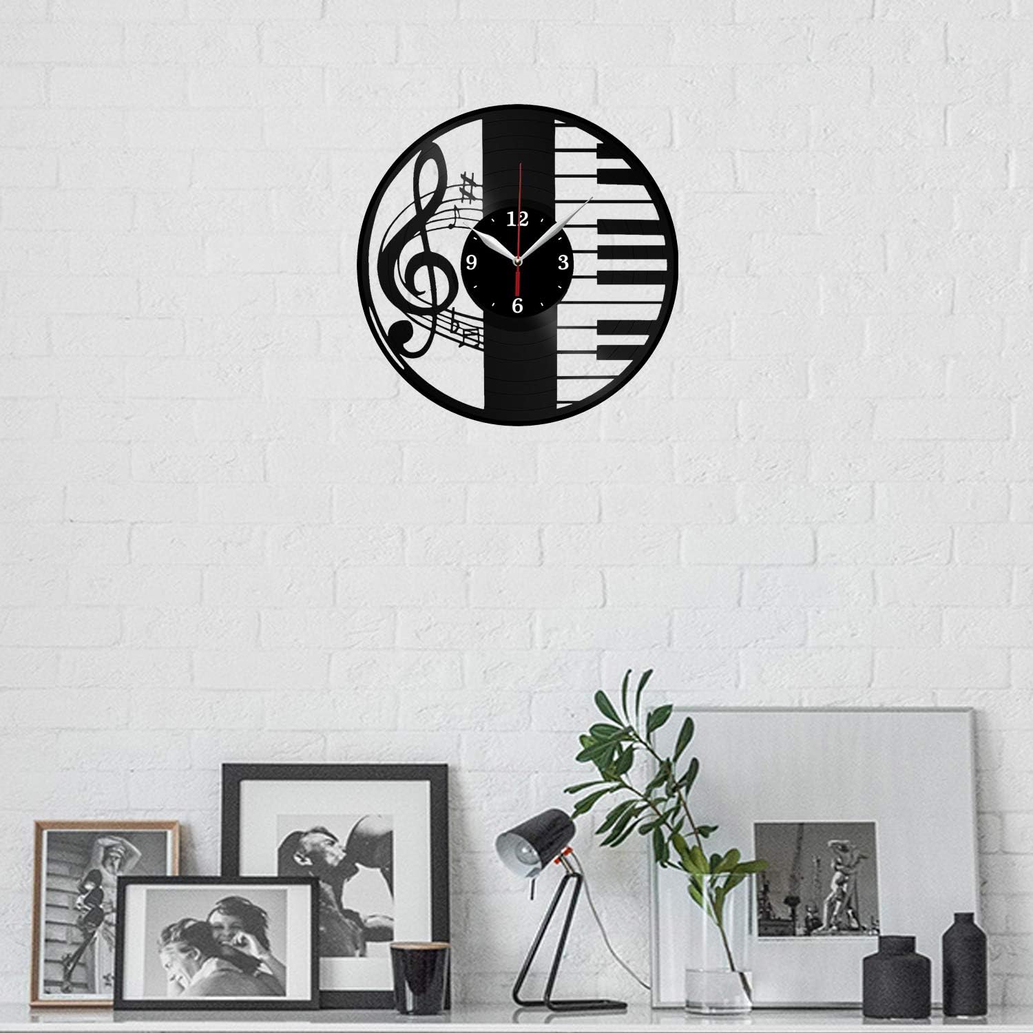 Music Wall Clock Treble сlef with Musical Note and Piano Clock, Vinyl Record Wall Clock, Silent Clock Movement, Unique Gifts for Music Lovers