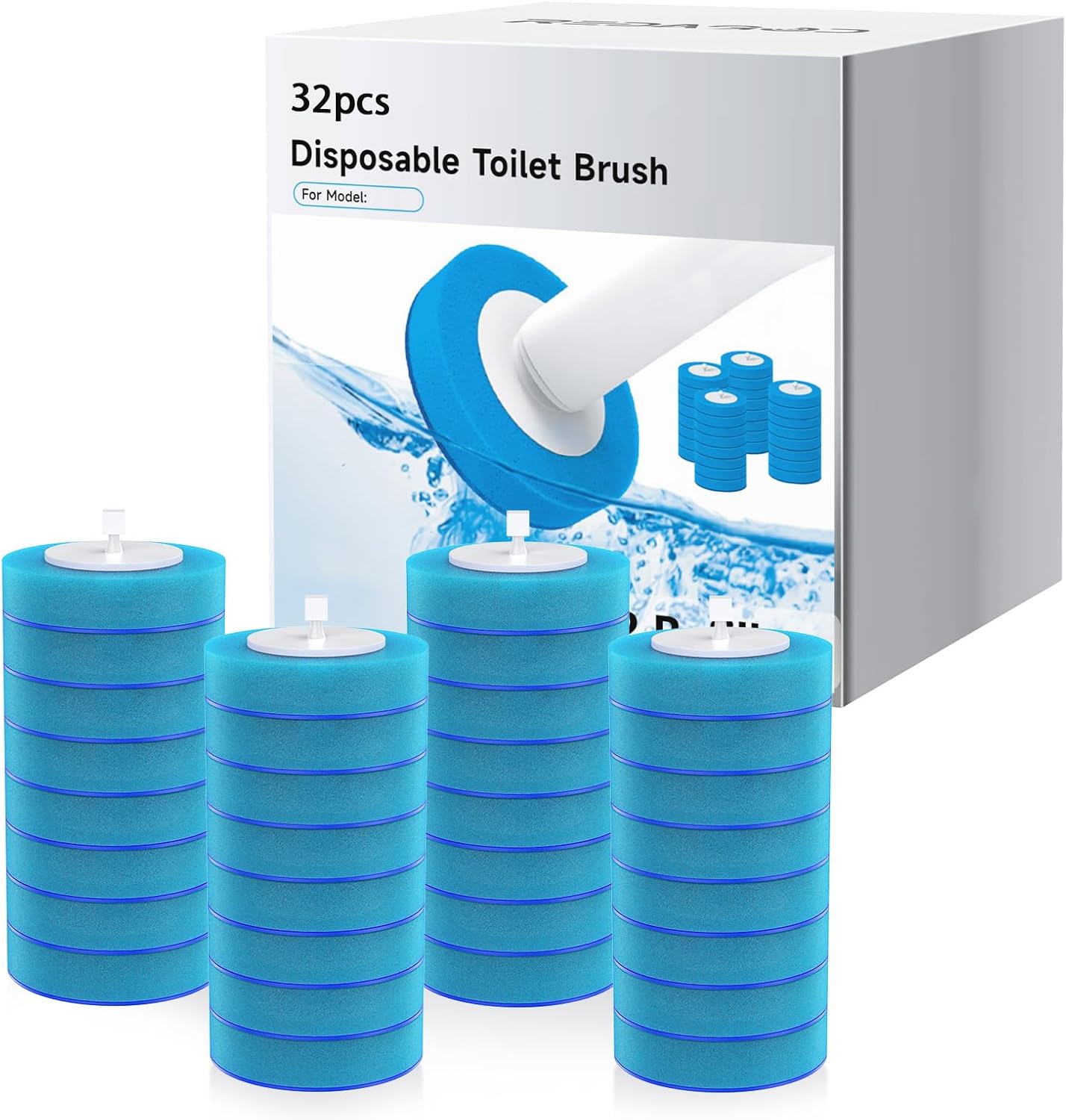 32-Piece Electric Toilet Brush Replacement Heads Kit with Hard Nylon&TPU Silicone Brush Heads,Sponge Pads&Cleaner,Excludes Machine