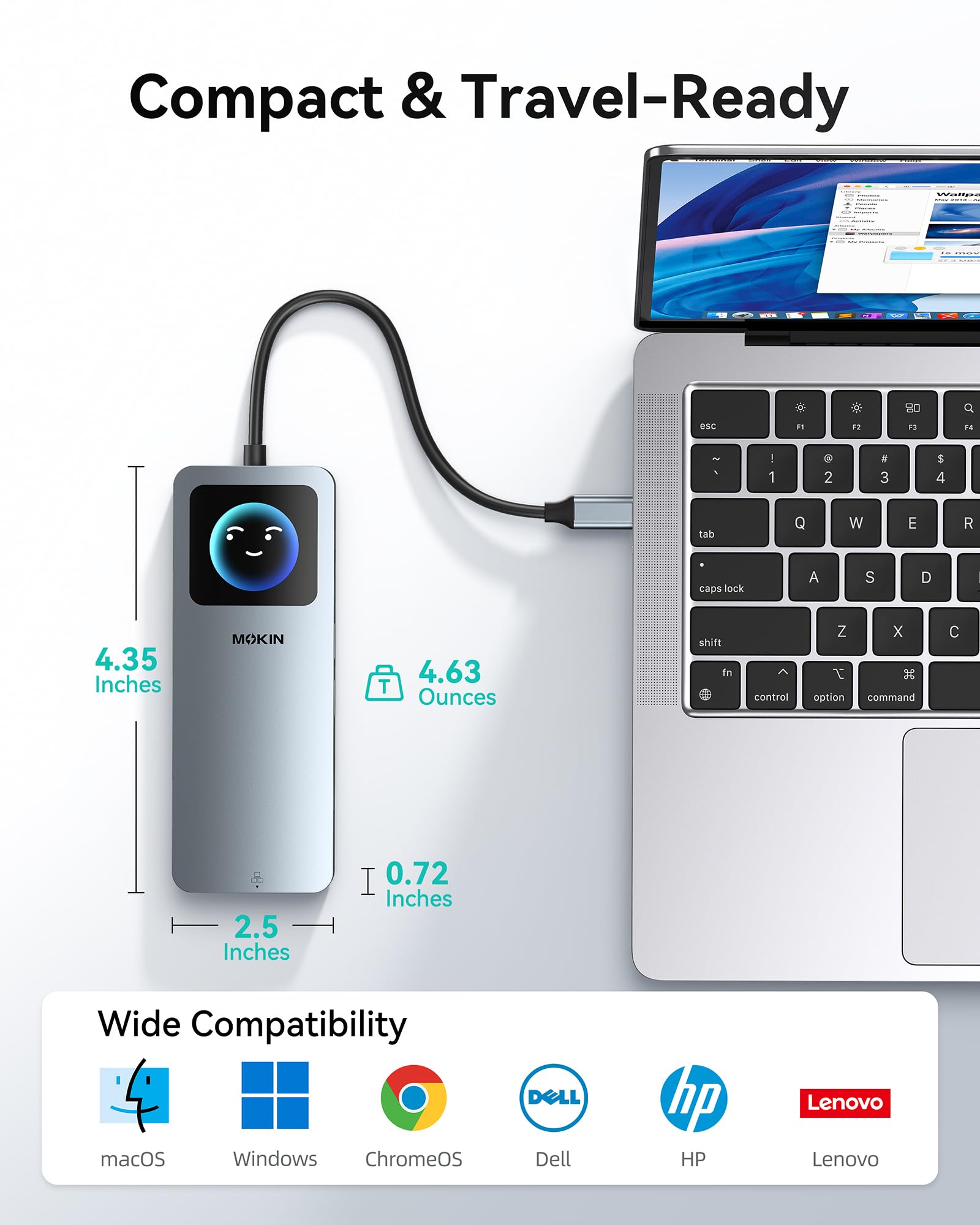 MOKiN Estación de acoplamiento LED, estación de acoplamiento 12 en 1 para laptop, monitor dual 8K a 30 Hz, estación de acoplamiento USB C con 2 HDMI, PD 100 W, LAN de 2500 Mbps, 5 puertos USB de 10