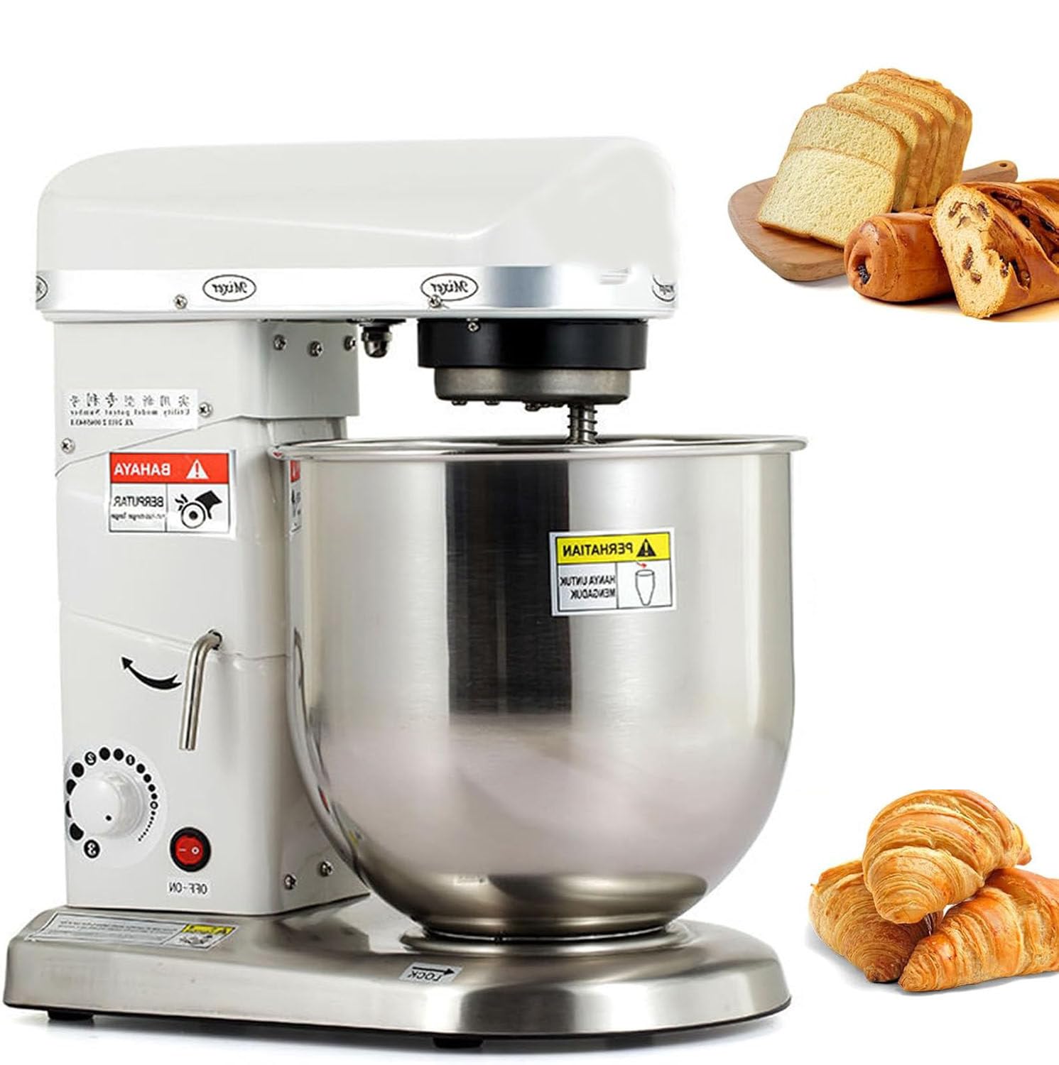 Commercial Food Mixer,Multifunction Blender,Electric Stand Mixer,3 Speeds Adjustable,With Egg Beater,Beater and Dough Hook,Commercial Kitchen Cake Mixer,For Cookie,Cake,Bread Baking White-7L