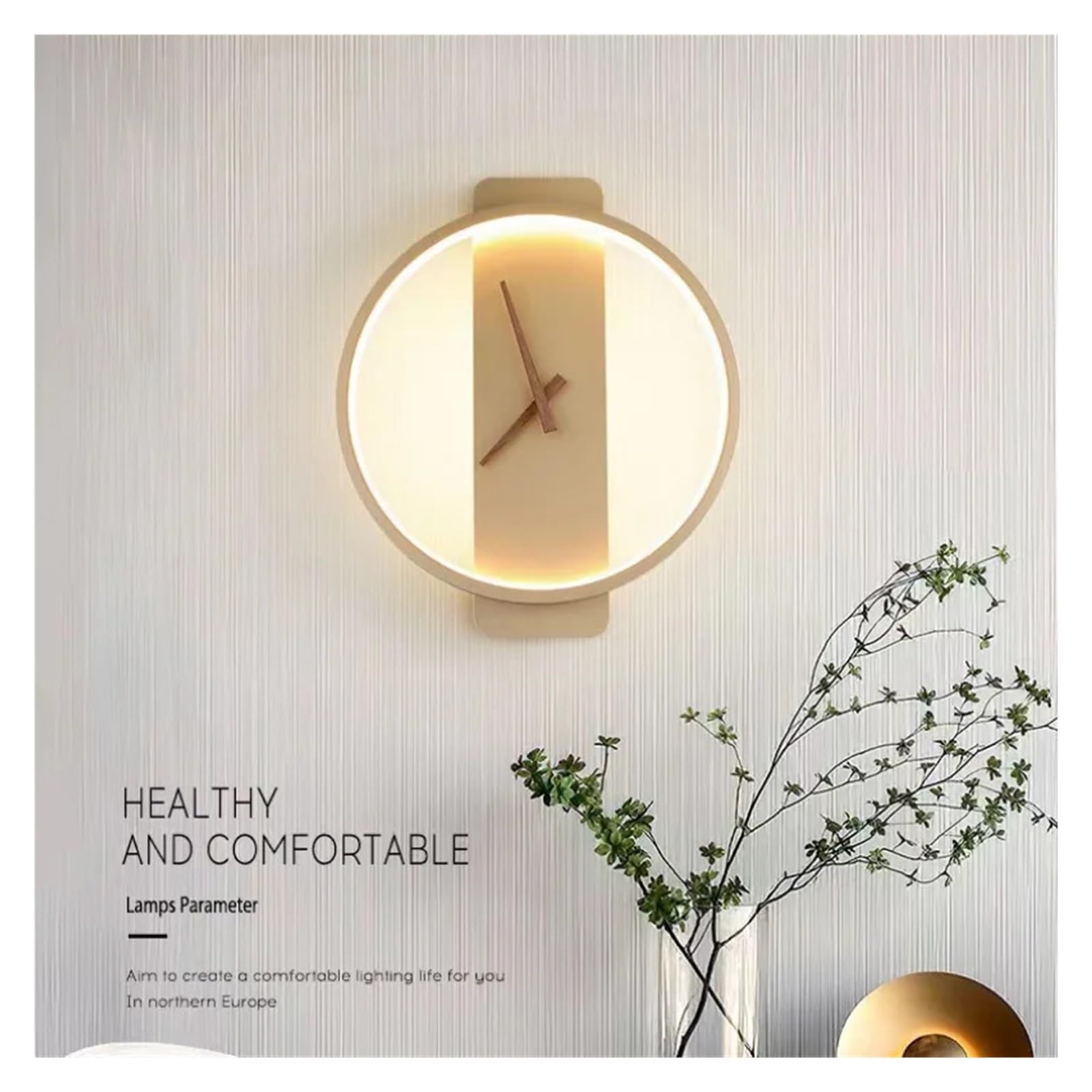 Lampa ścienna z zegarem do salonu Dekoracja wnętrz do sypialni, tło Kinkiet Oprawa oświetleniowa Nowoczesne lampki nocne Led dla sztuki ściennej(Neutral light,Black-B)