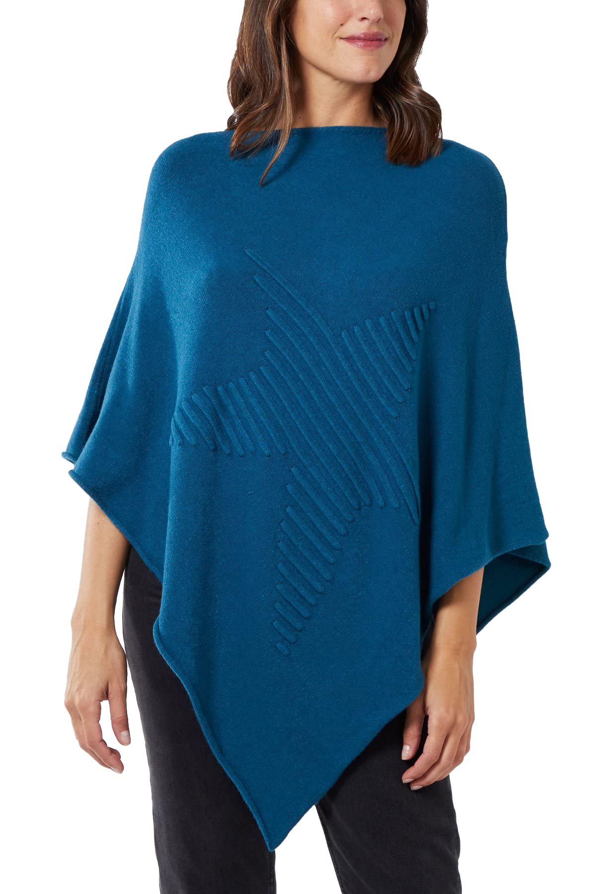 Womens Check Printed Ladies Stretch Knitted Collared Cape Wrap Shawl Jumper Poncho Top (Star Teal)