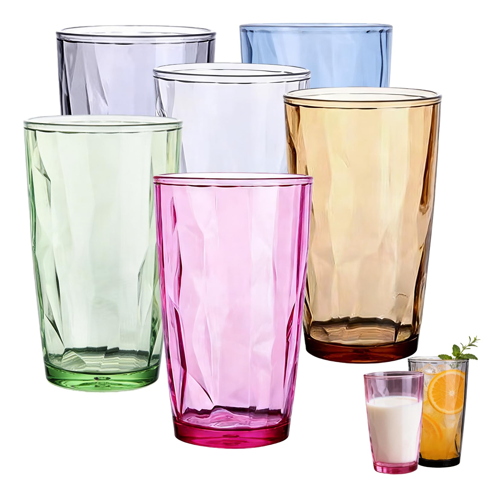 Juego de 6 vasos de 500 ml, multicolor, de acrílico, 6 colores, para el hogar y la gastronomía, vasos de zumo, vasos de bebida, vasos de cocina, 6 unidades