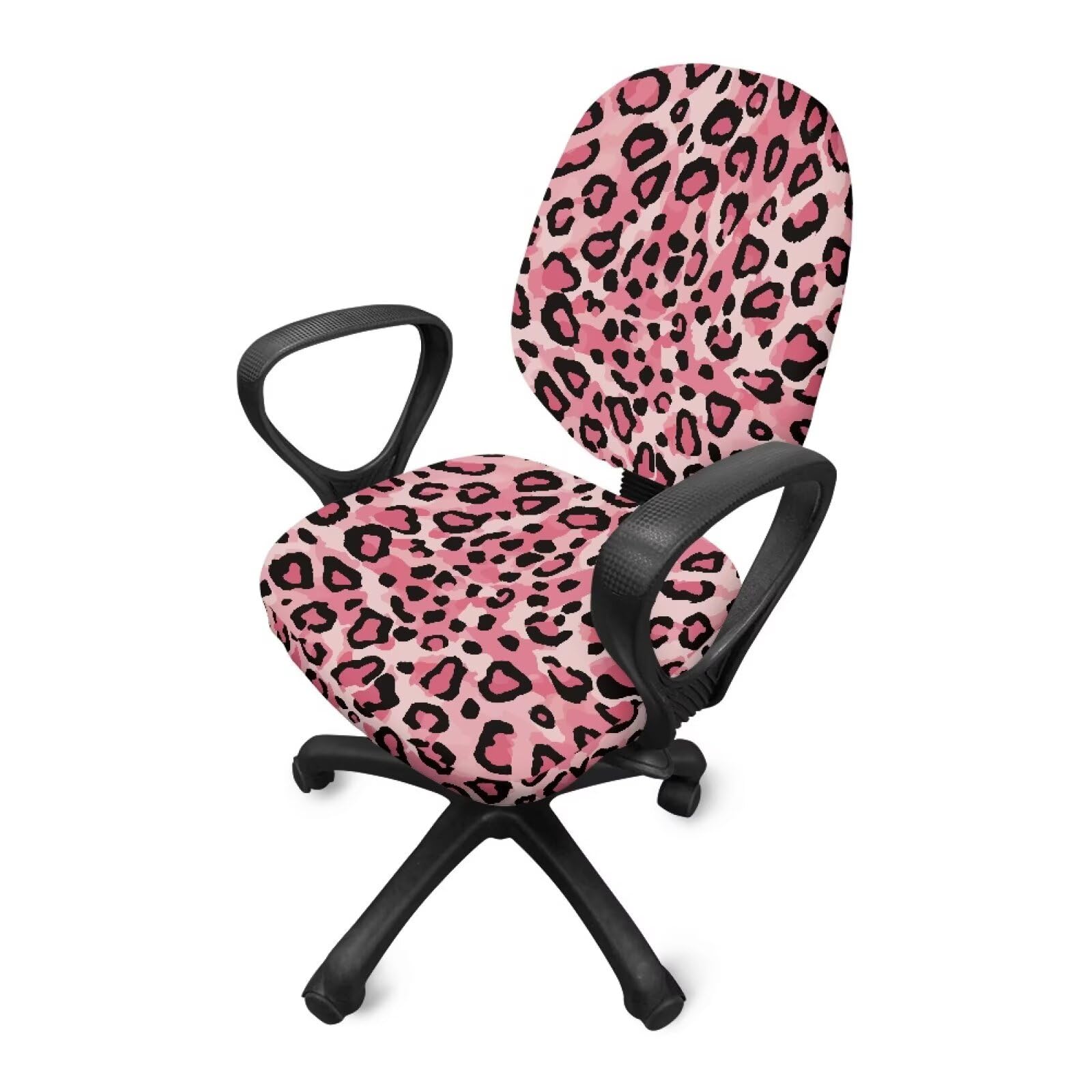 Fiqyvagox Leopard Print Black Pink Stretchy Cover for Office Chair Seat Cozy Breathable Split Swivel Chair Cover Easy to Remove Washable Desk Chair Seat Protector, Set of 2