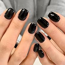 32 Pcs Black Nails Tips Short Fake Nails with Glue Square Press on Nails Removable Glue-on False Nails for Halloween Women Girls Nail Art Accessories