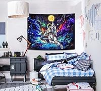 Vista 7 de kampdream Tapiz de astronauta de luz negra, tapiz de galaxia UV reactivo, planeta del universo que brilla en la oscuridad para hombres, niños
