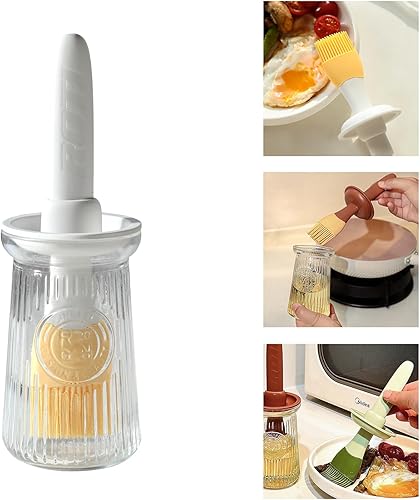 Dispensador de aceite con cepillo, dispensador de aceite de oliva de vidrio para cocina, botella dispensadora de aceite 3 en 1 con cepillo de