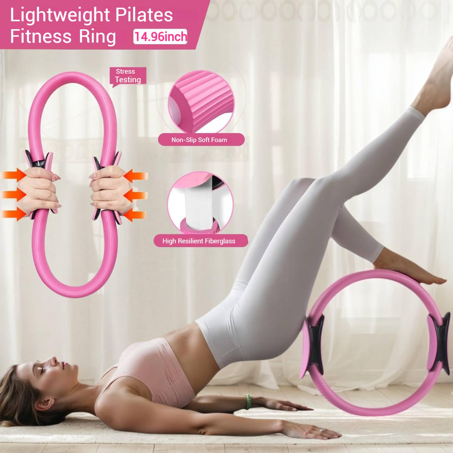 Set di 13 accessori per pilates, per la casa, pilates, pilates, per la casa, pilates, kit essenziale per donne con palla da yoga, anello da yoga, accessori per pilates (rosa)